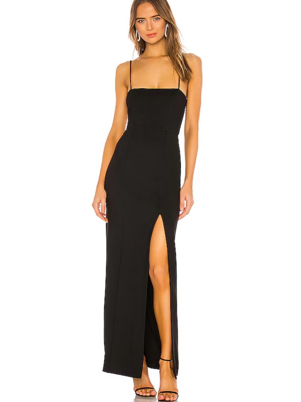 NBD Revolve Eileen Black Spaghetti Strap Maxi Dress with Front Slit XS NWT
